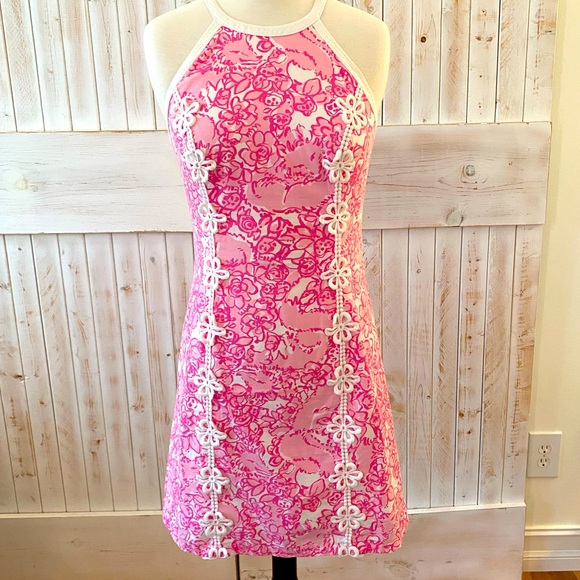 Lilly Pulitzer pink and white floral, sleeveless dress EUC size 2 - Picture 1 of 4